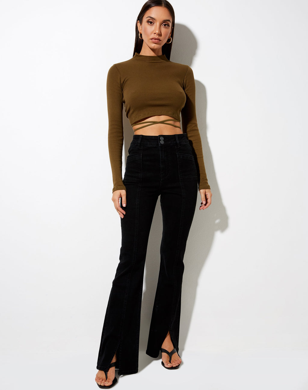 Jorja Crop Top en rib oliva militar