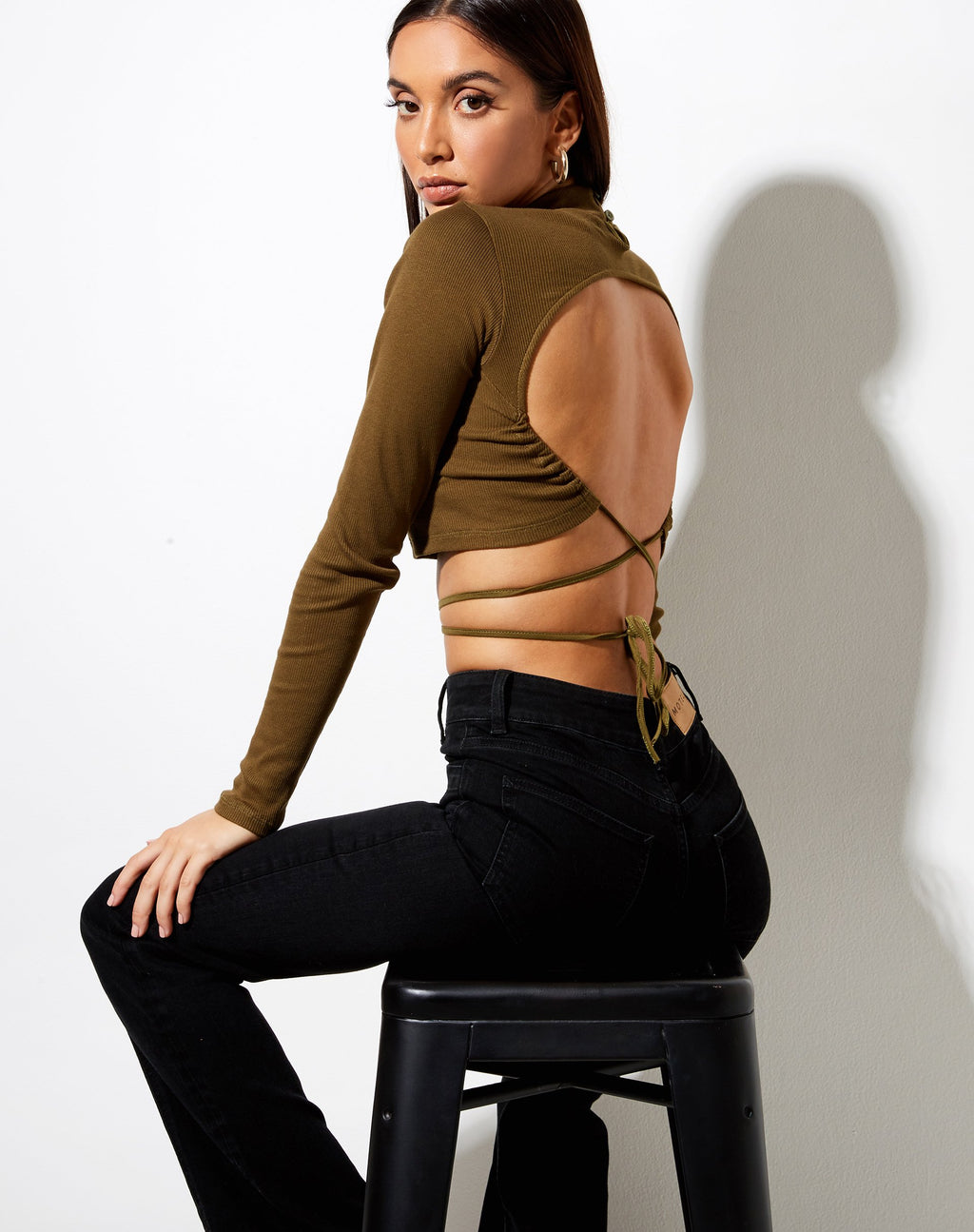 Jorja Crop Top en rib oliva militar