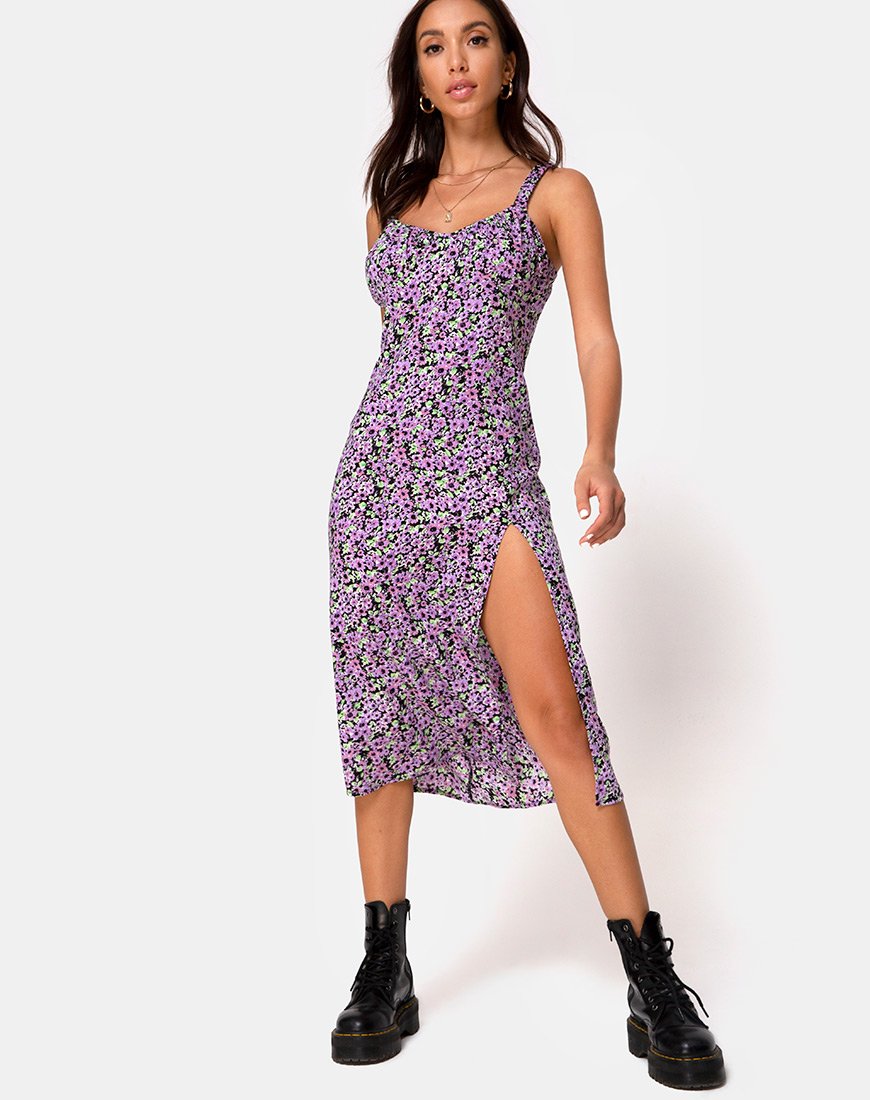 Vestido Jova Midi en Flor Lila