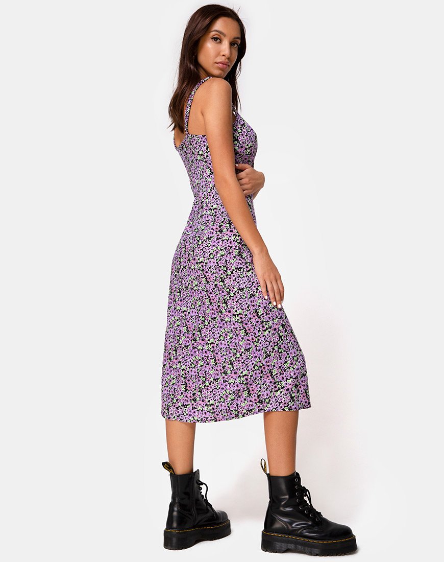 Vestido Jova Midi en Flor Lila