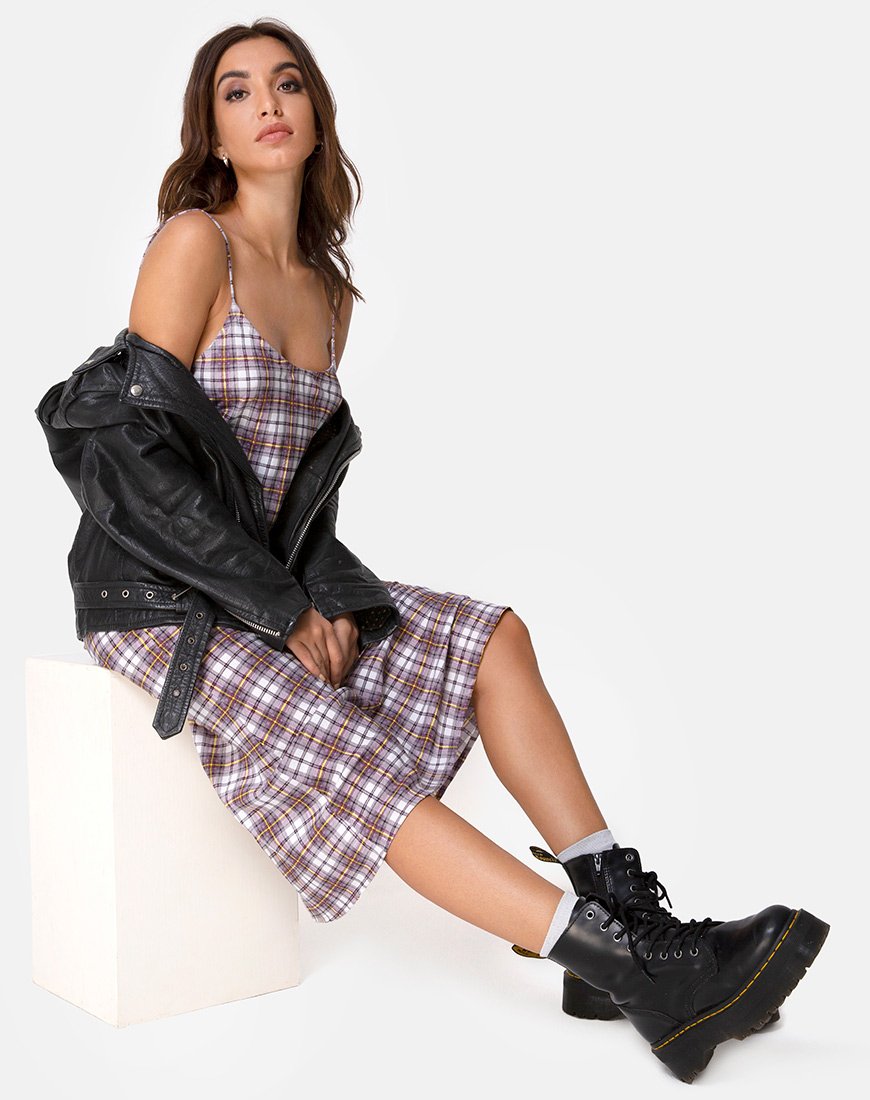 Maxi Vestido Julia en Grunge Check Morado