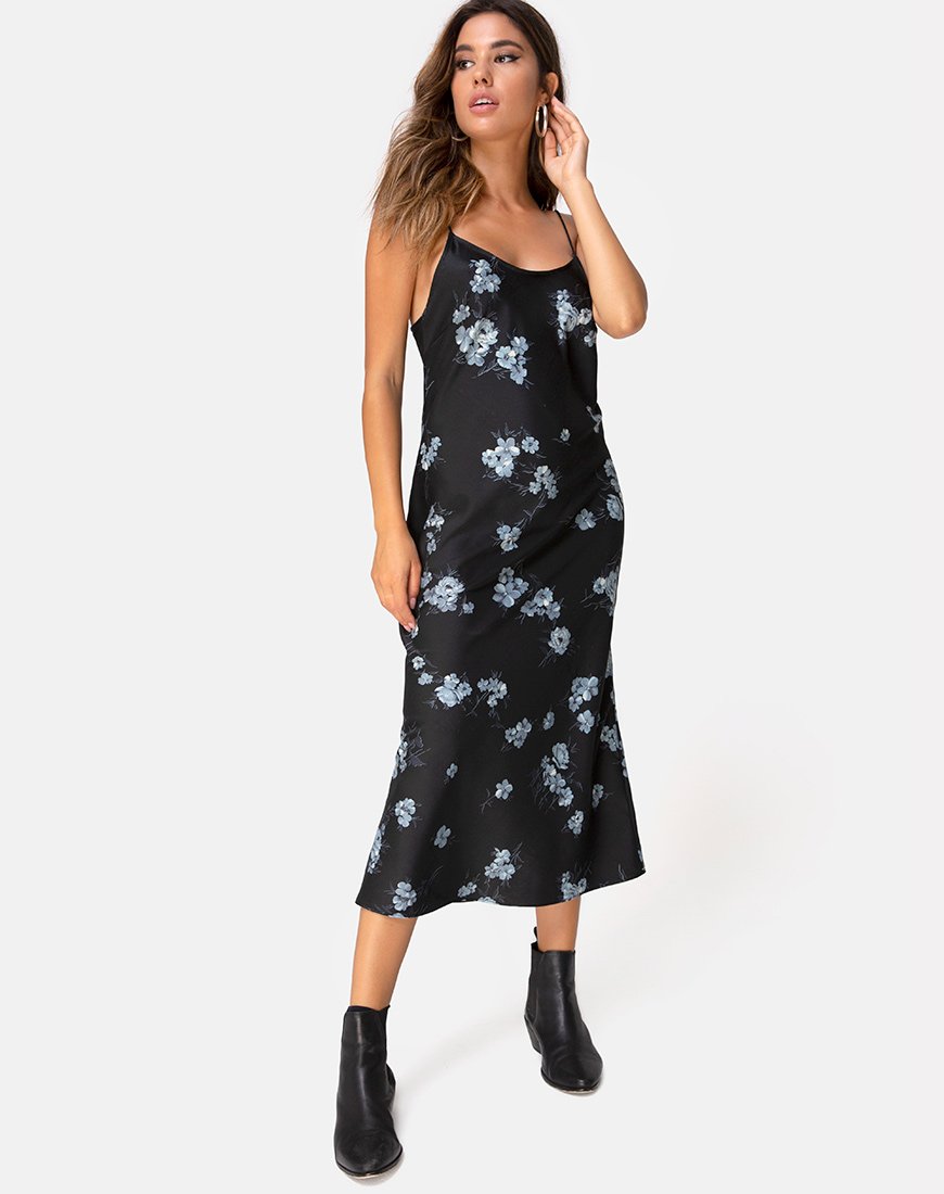 Imagen de Julia Maxi Dress in Mono Flower Satén negro