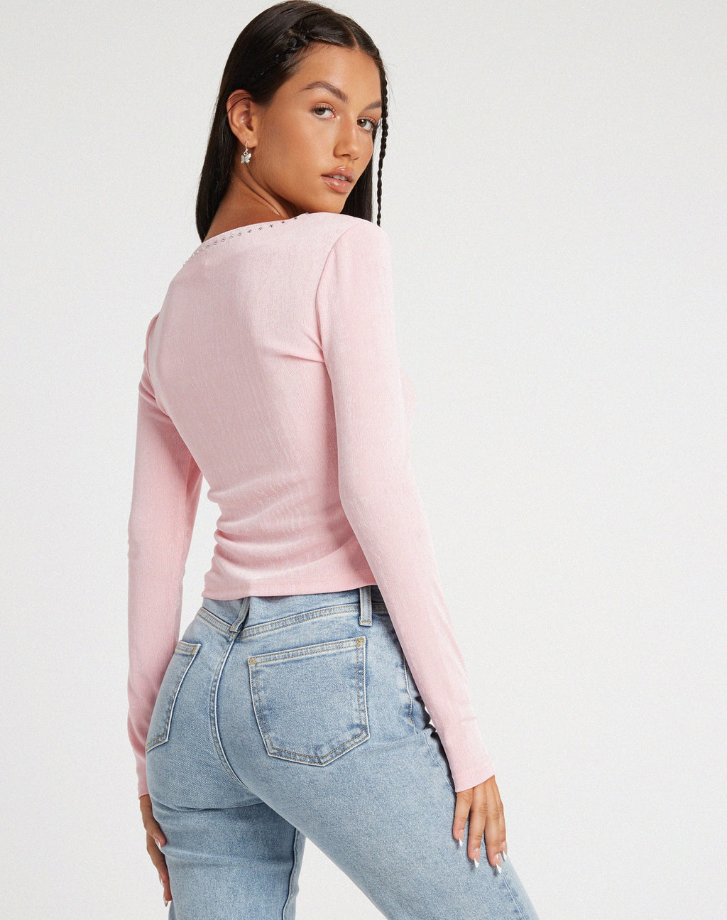 Kaigra Cardi en Baby Pink Plata Stud Hotfix