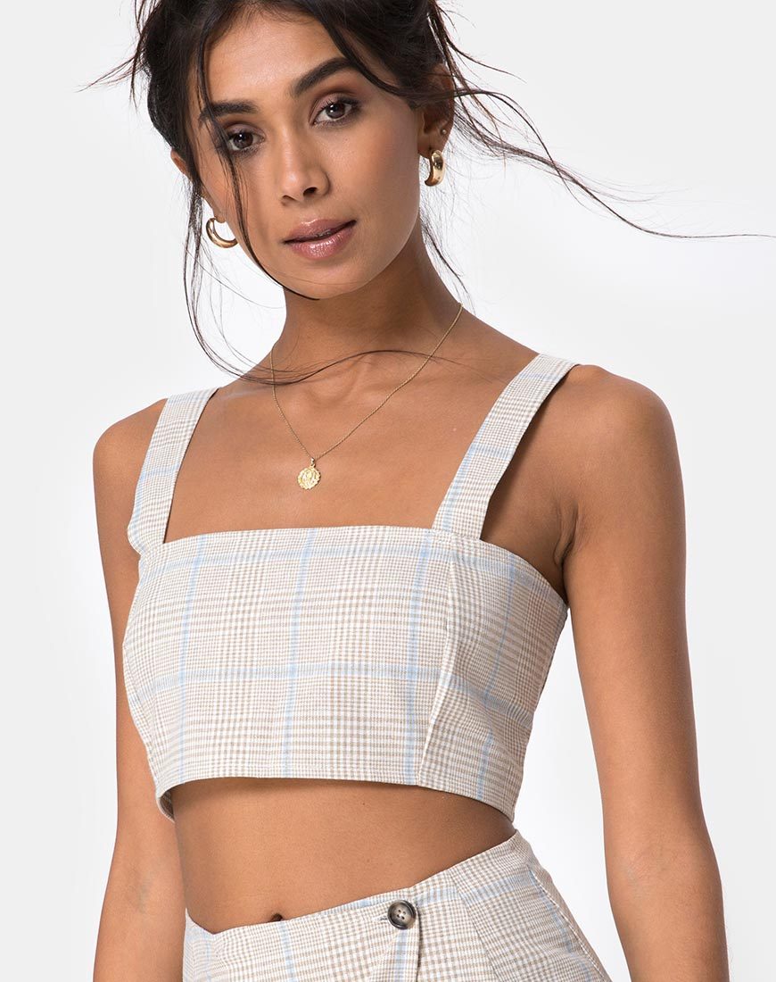 Kaira Crop Top en Tonal Plaid Almendra