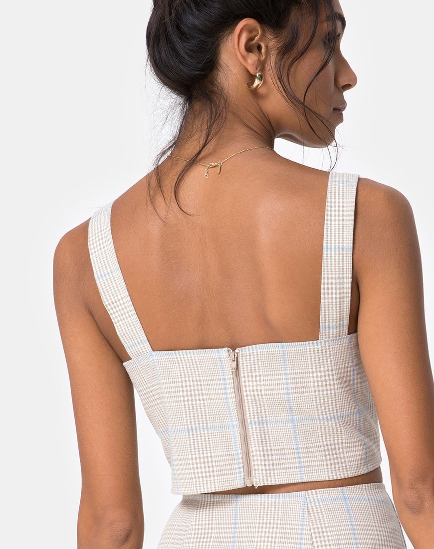 Kaira Crop Top en Tonal Plaid Almendra
