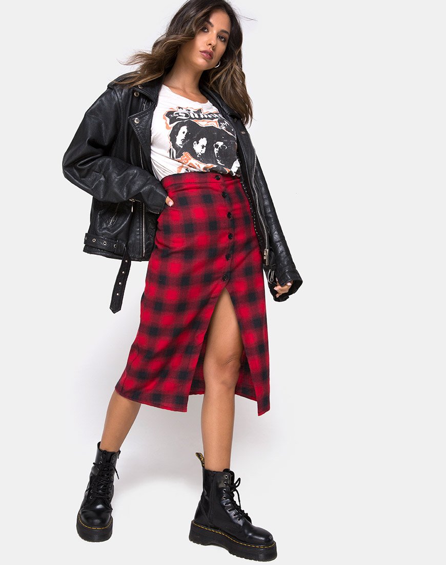 Imagen de Kaisa Falda Midi a Cuadros Roja y Negra