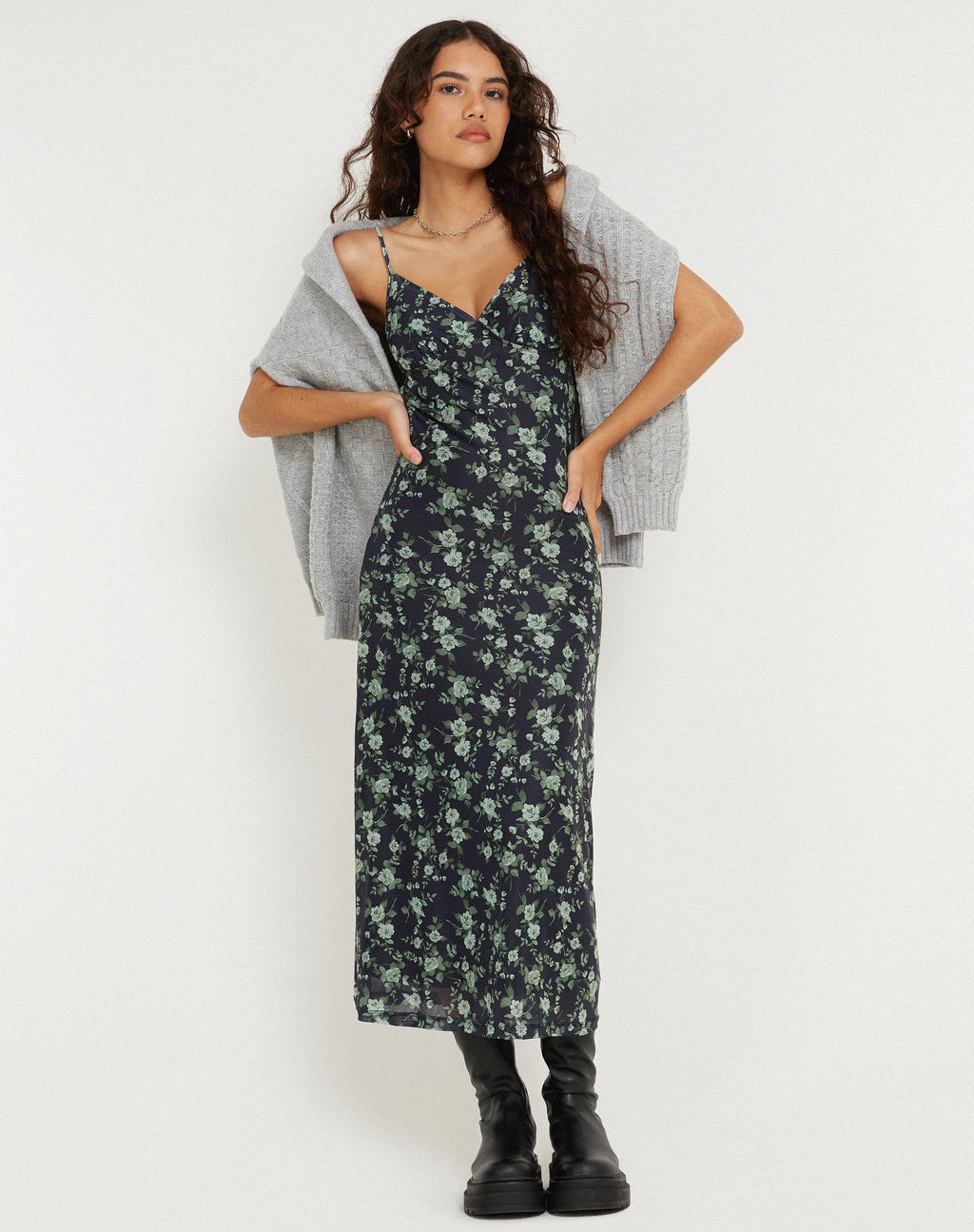 Vestido Kalana Midi Verde Floral