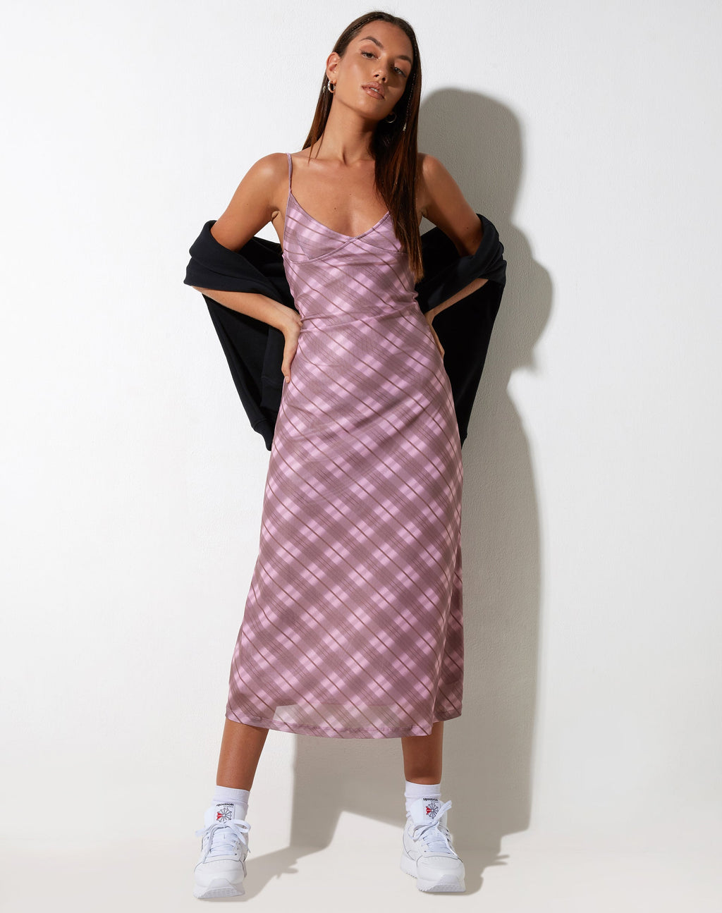 Vestido Kalana Midi en cuadros difuminados rosa
