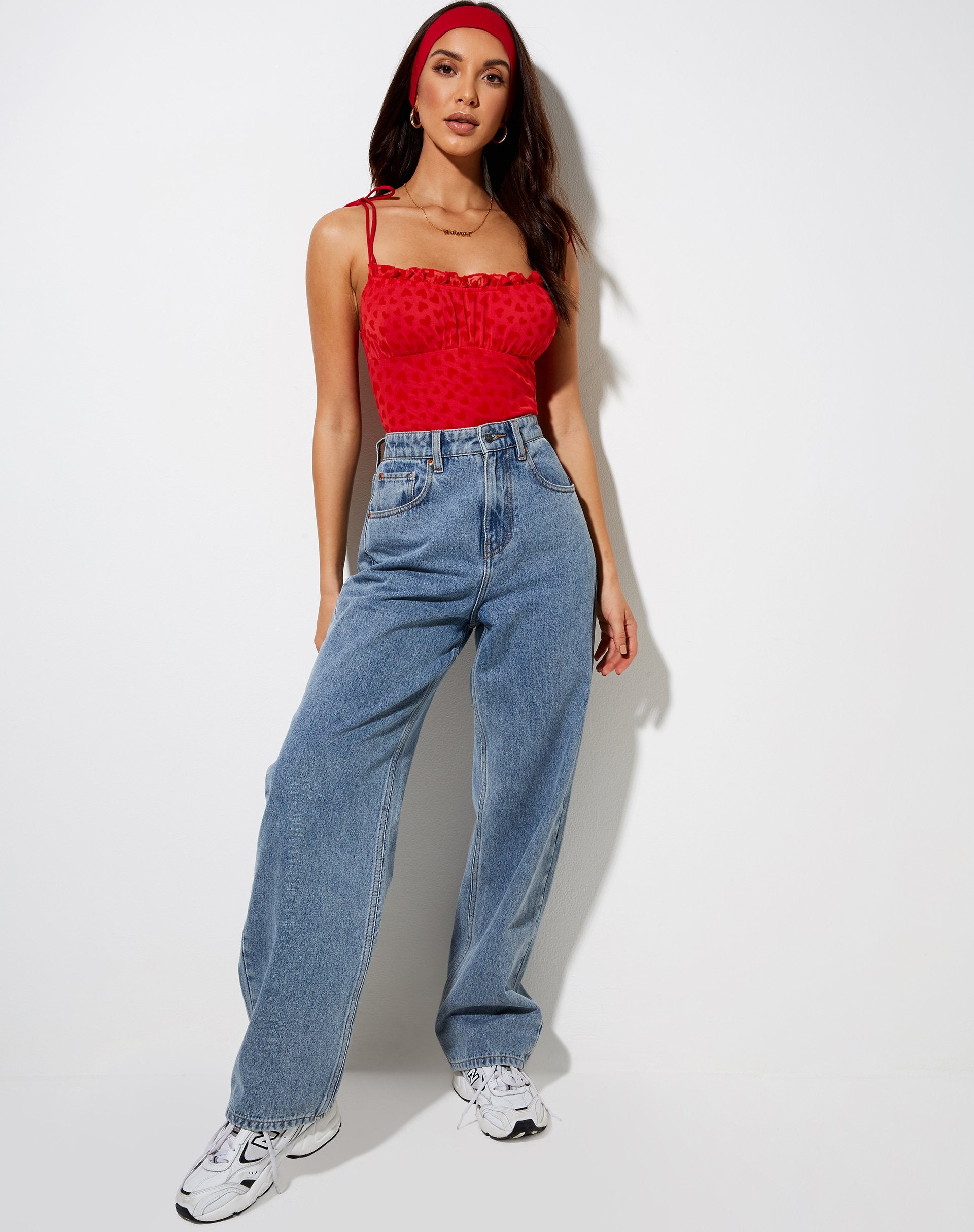 Imagen de Kalos Cami Top de malla roja Flock corazón rojo
