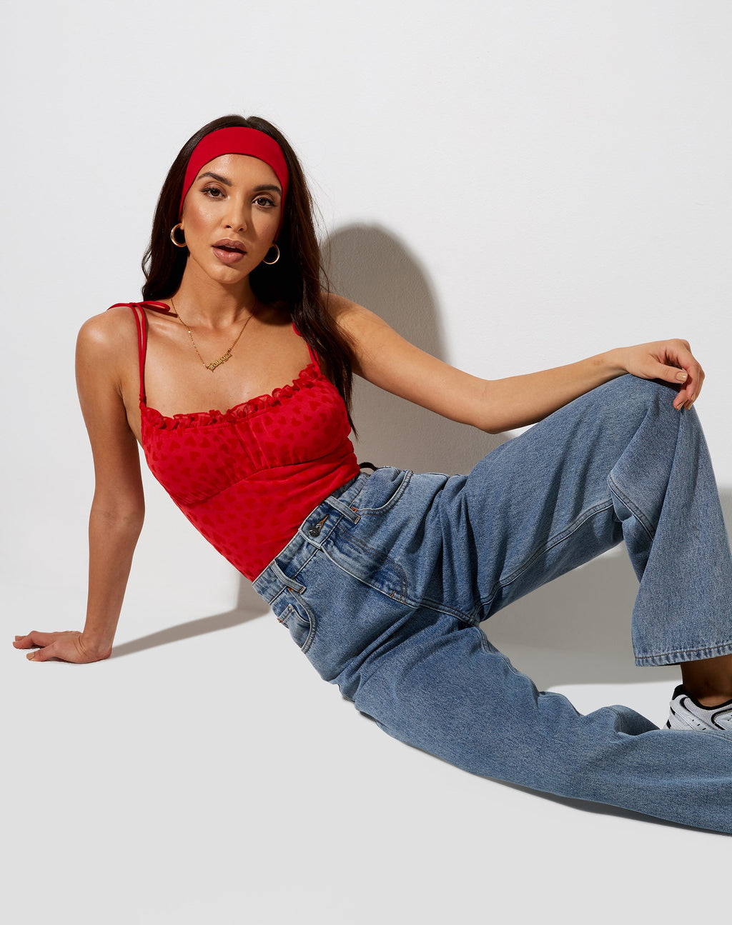 Cami Kalos de malla roja Flock corazón rojo