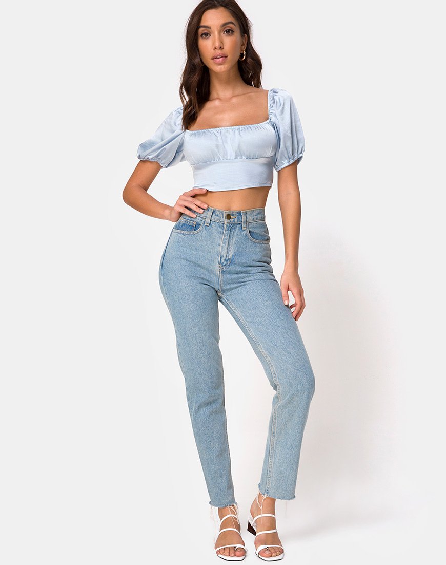 Imagen de Kalua Crop Top de satén azul empolvado