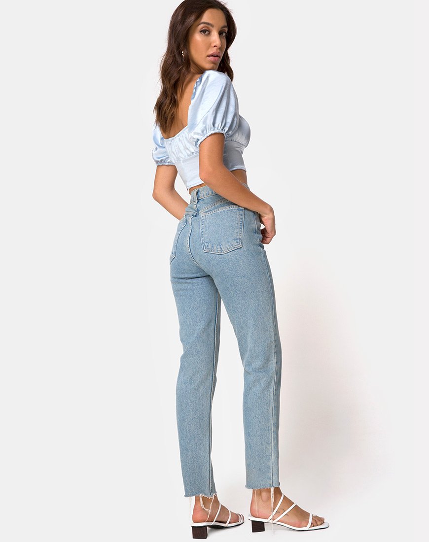 Imagen de Kalua Crop Top de satén azul empolvado