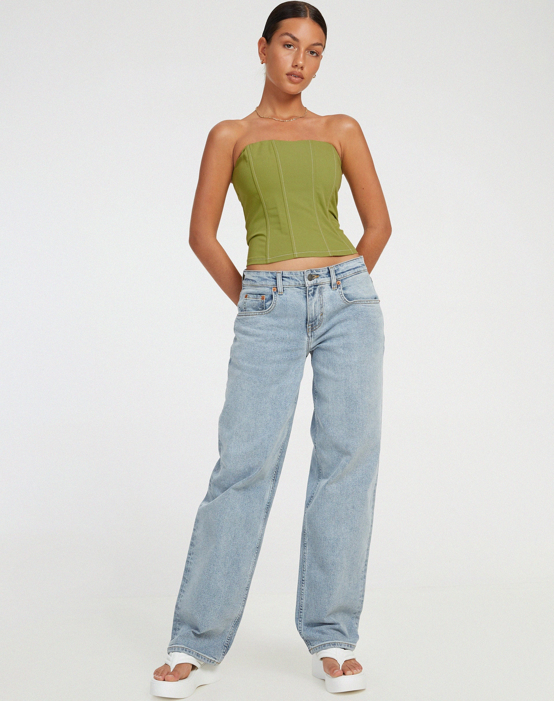 imagen de Kansa Corset Top en verde pera con punto blanco