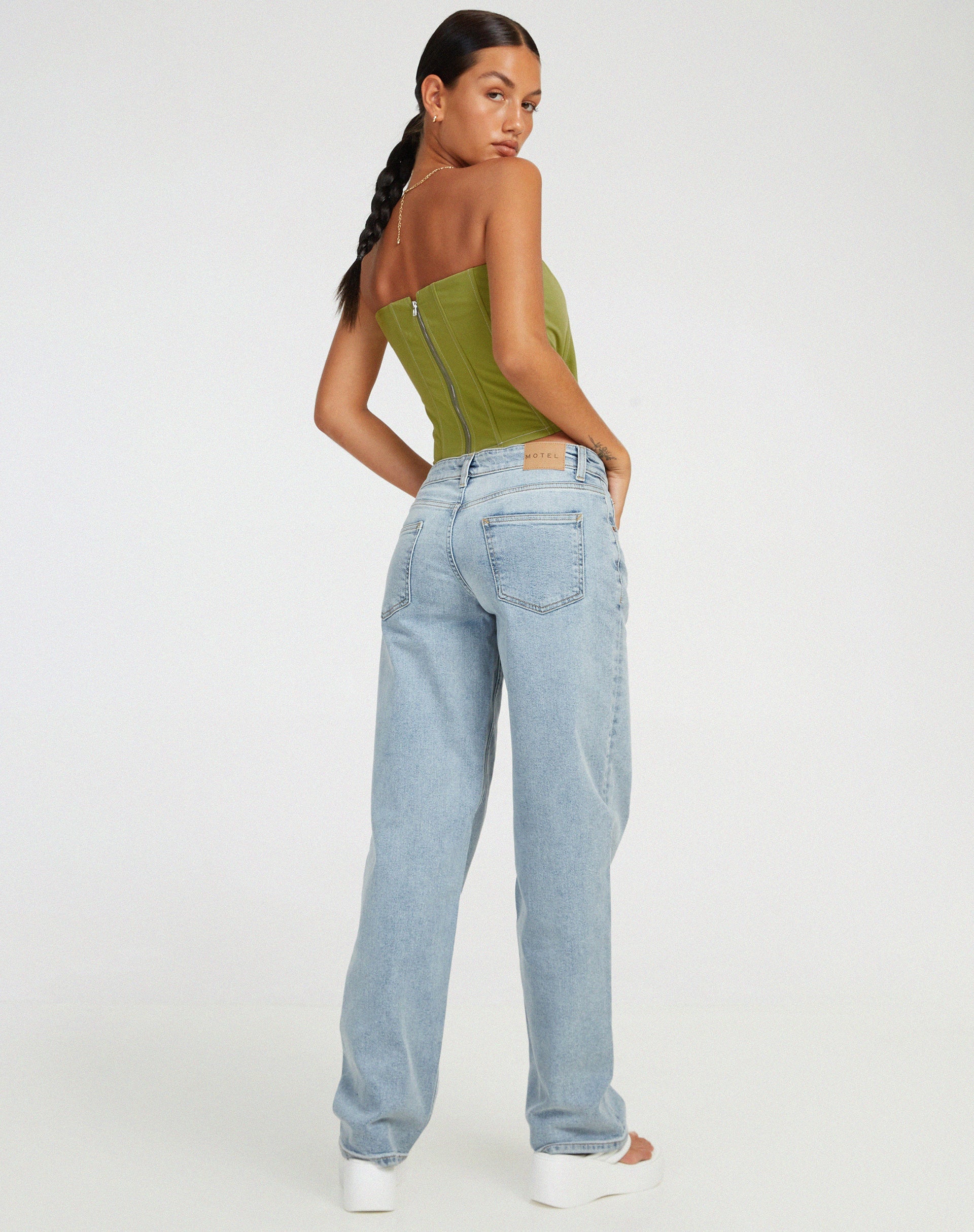 imagen de Kansa Corset Top en verde pera con punto blanco