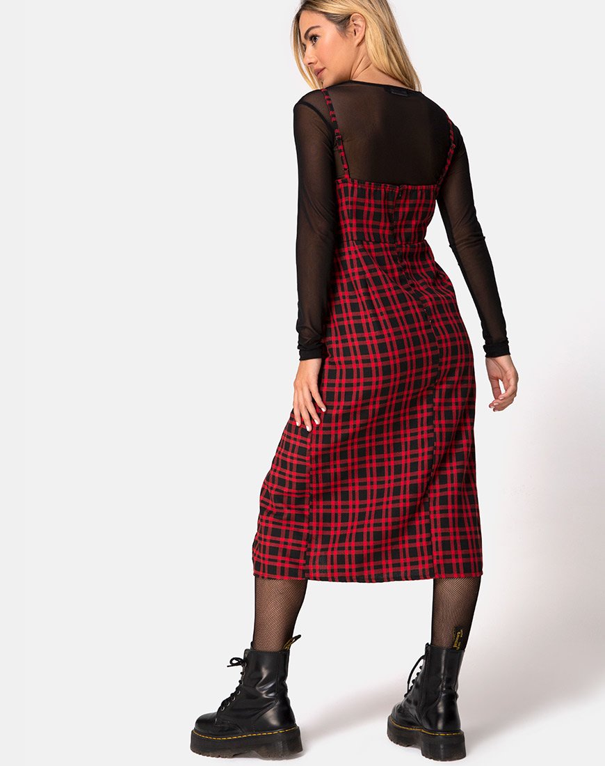 Vestido Kaoya Midi a cuadros rojos y negros