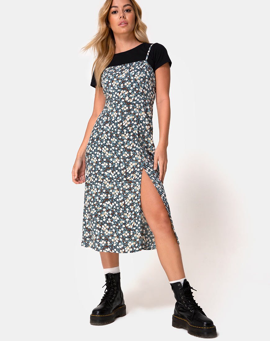 Imagen de Vestido Kaoya en Campo Floral Azul Marino