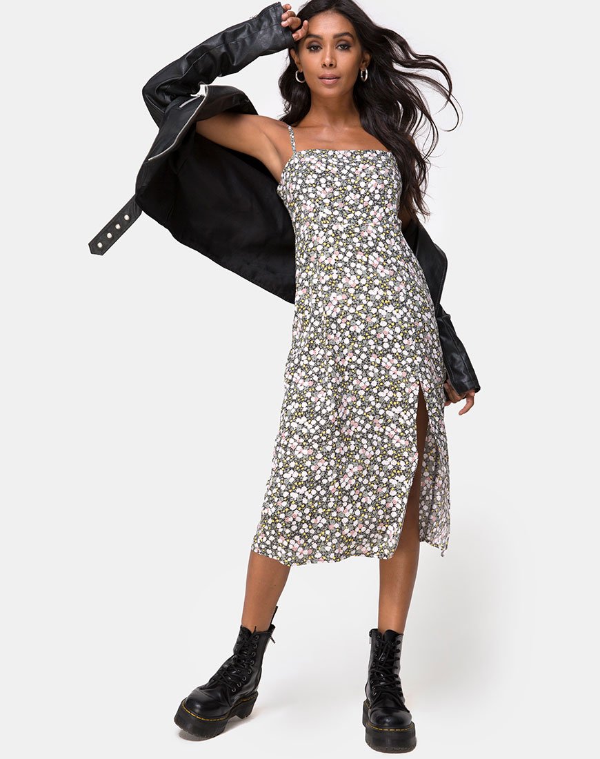 Vestido Kaoya Midi en Floral Field Oliva