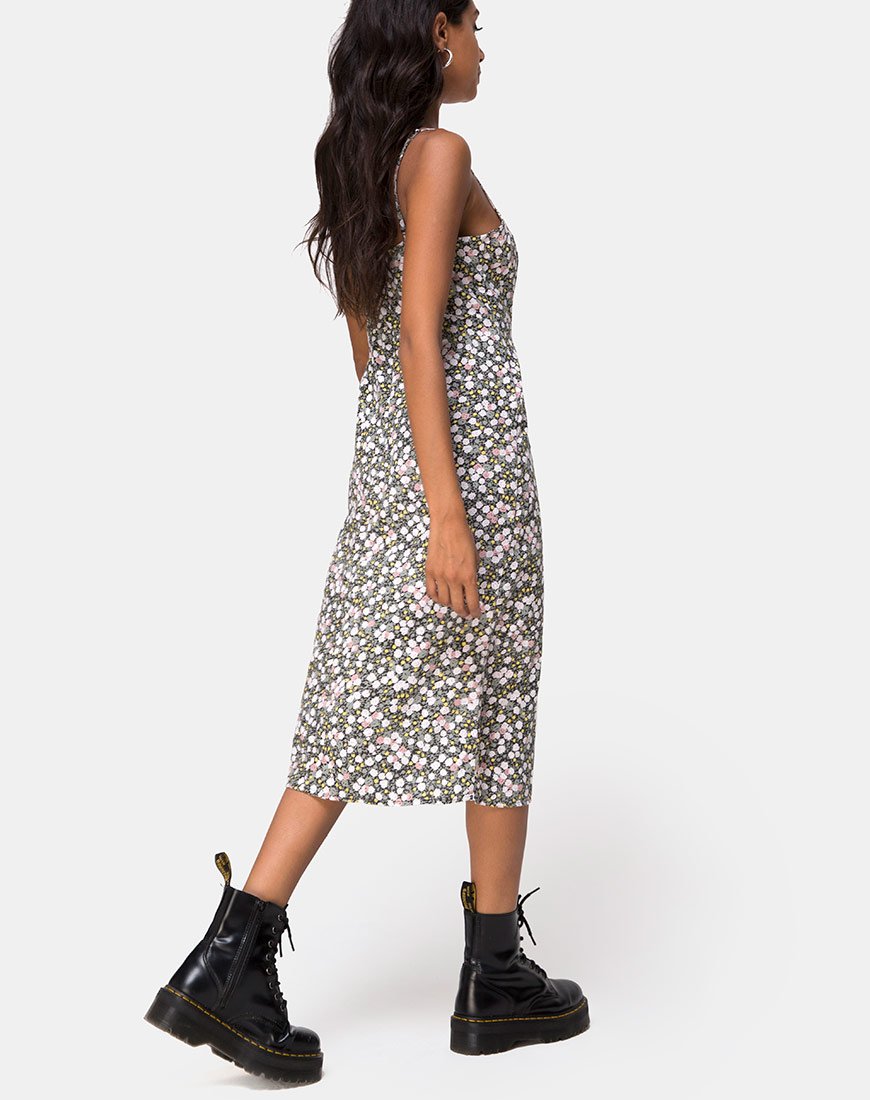 Vestido Kaoya Midi en Floral Field Oliva