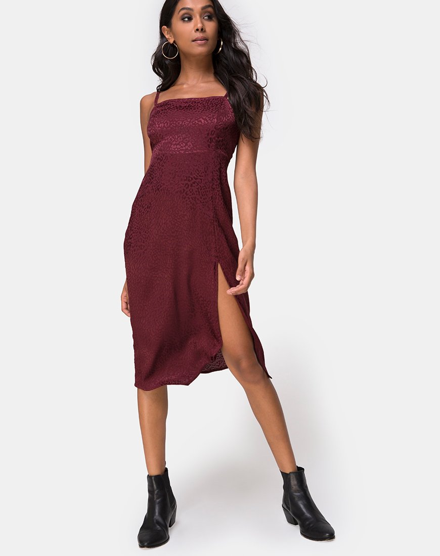 Vestido Kaoya Midi en Satén Chita Borgoña