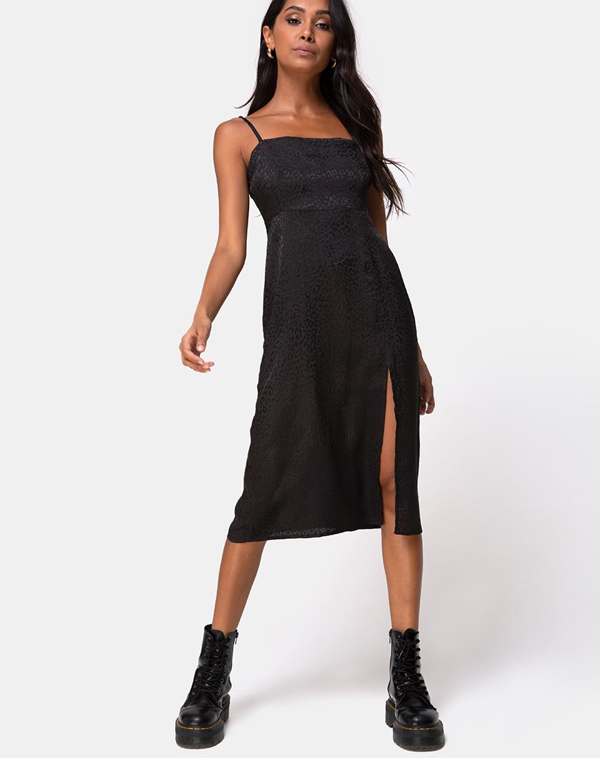 Vestido Kaoya Midi en Satén Chita Negro