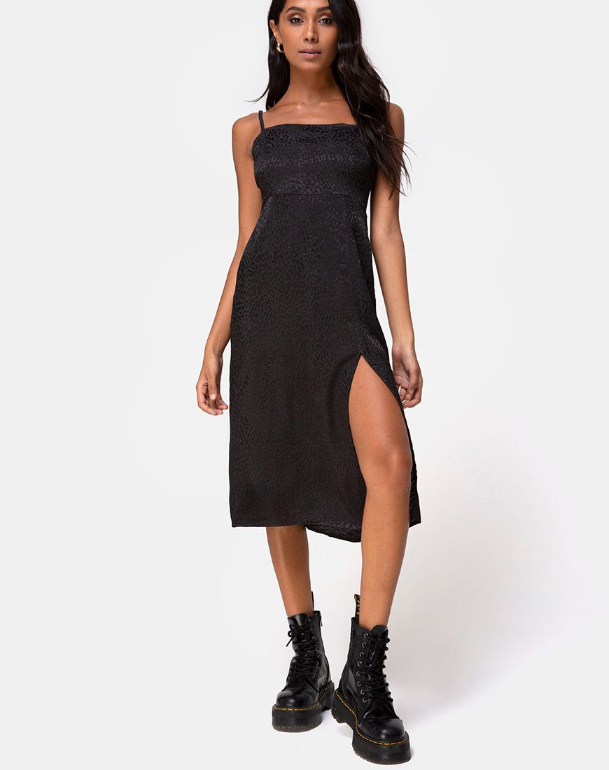 Imagen de Kaoya Midi Dress in Satin Cheetah Black