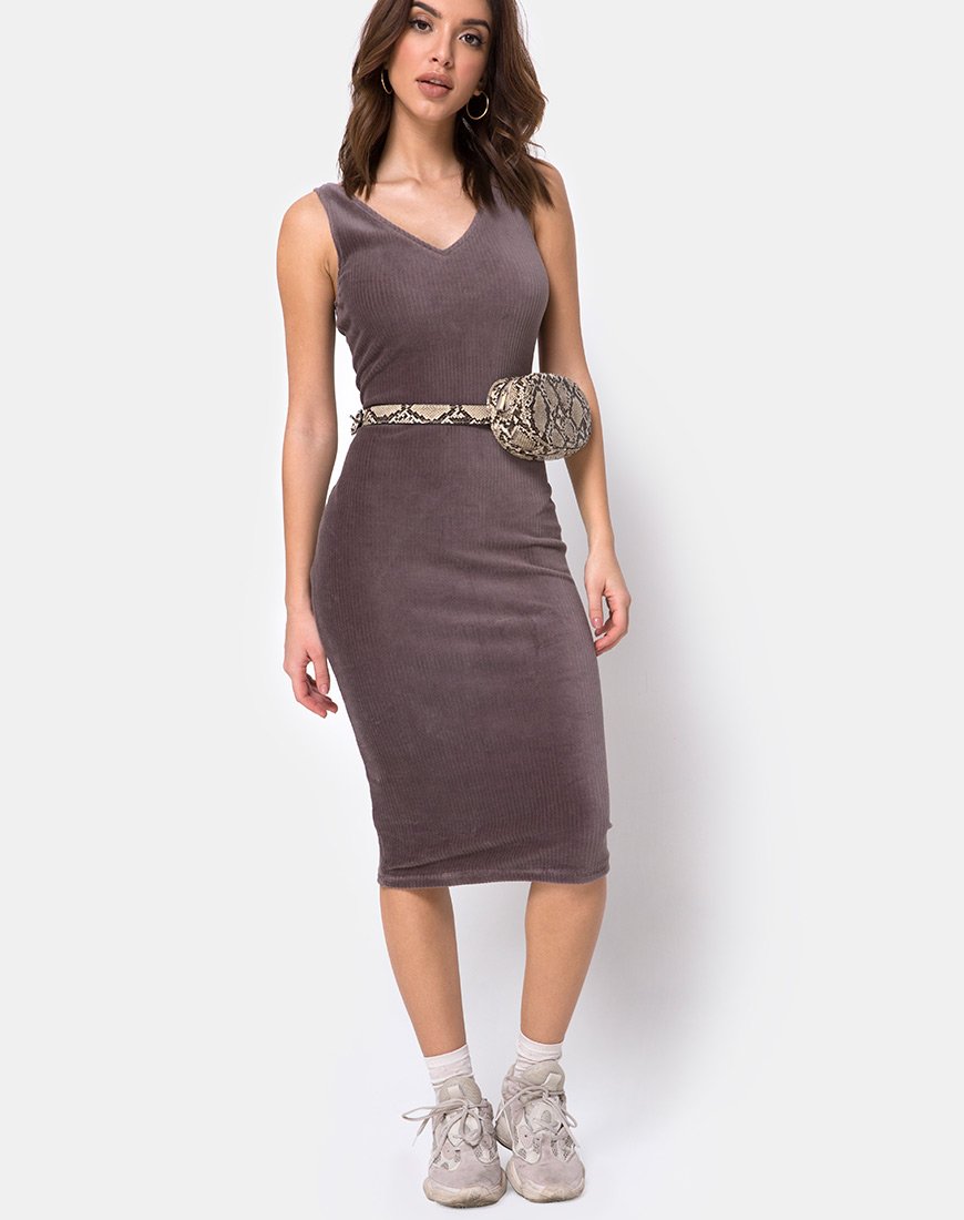 Vestido Kardie Bodycon en Terciopelo Mocha Rib