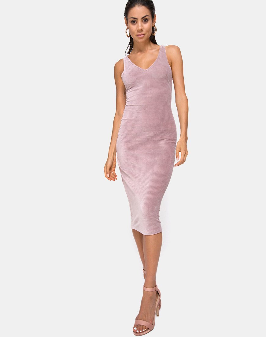 Vestido Midi Kardie en Terciopelo Rib Topo