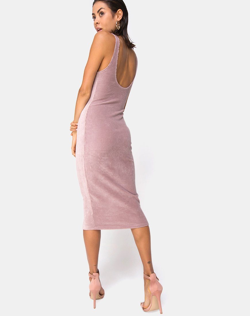 Vestido Midi Kardie en Terciopelo Rib Topo