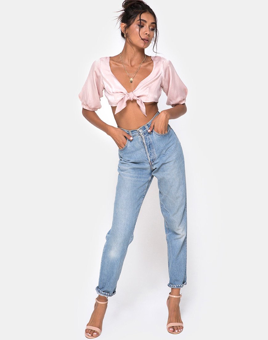 Imagen de Kavida Crop Top de satén Dusty Rose