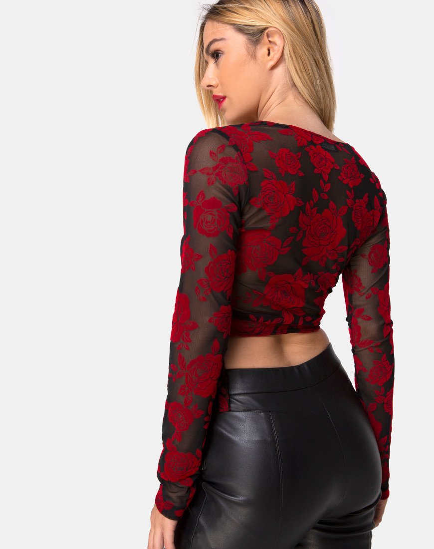 Imagen de Kayak Wrap Top en romántica rosa roja Flock