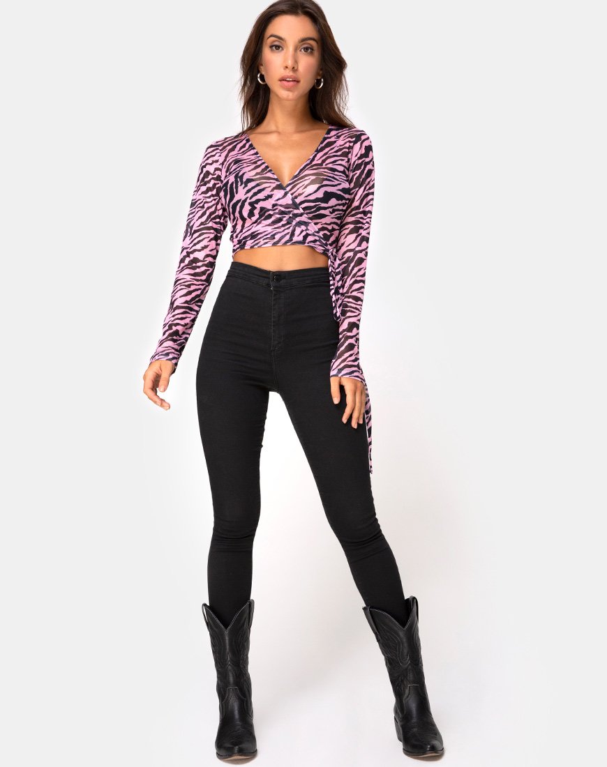 Imagen de Kayak Wrap Top en malla Blush Zebra