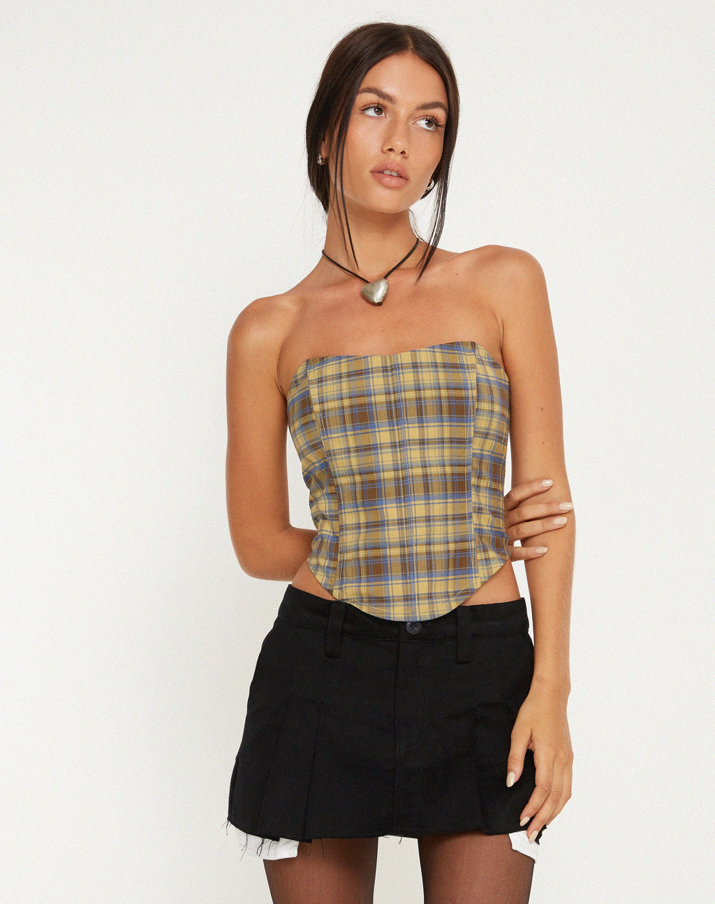 Top Corsé Kayashi en Azul Amarillo a Cuadros