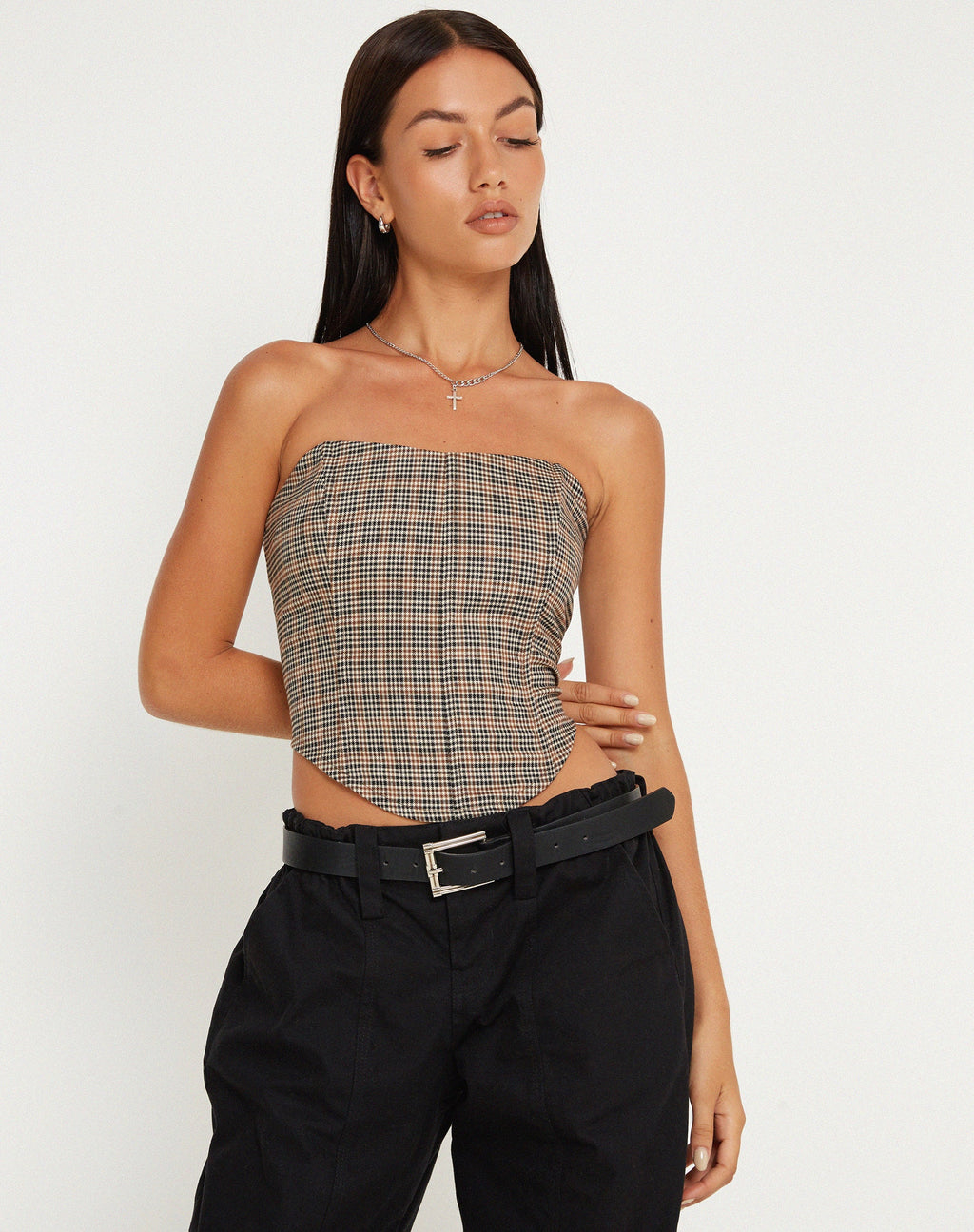 Top Corsé Kayashi en Micro Cuadros Marrón