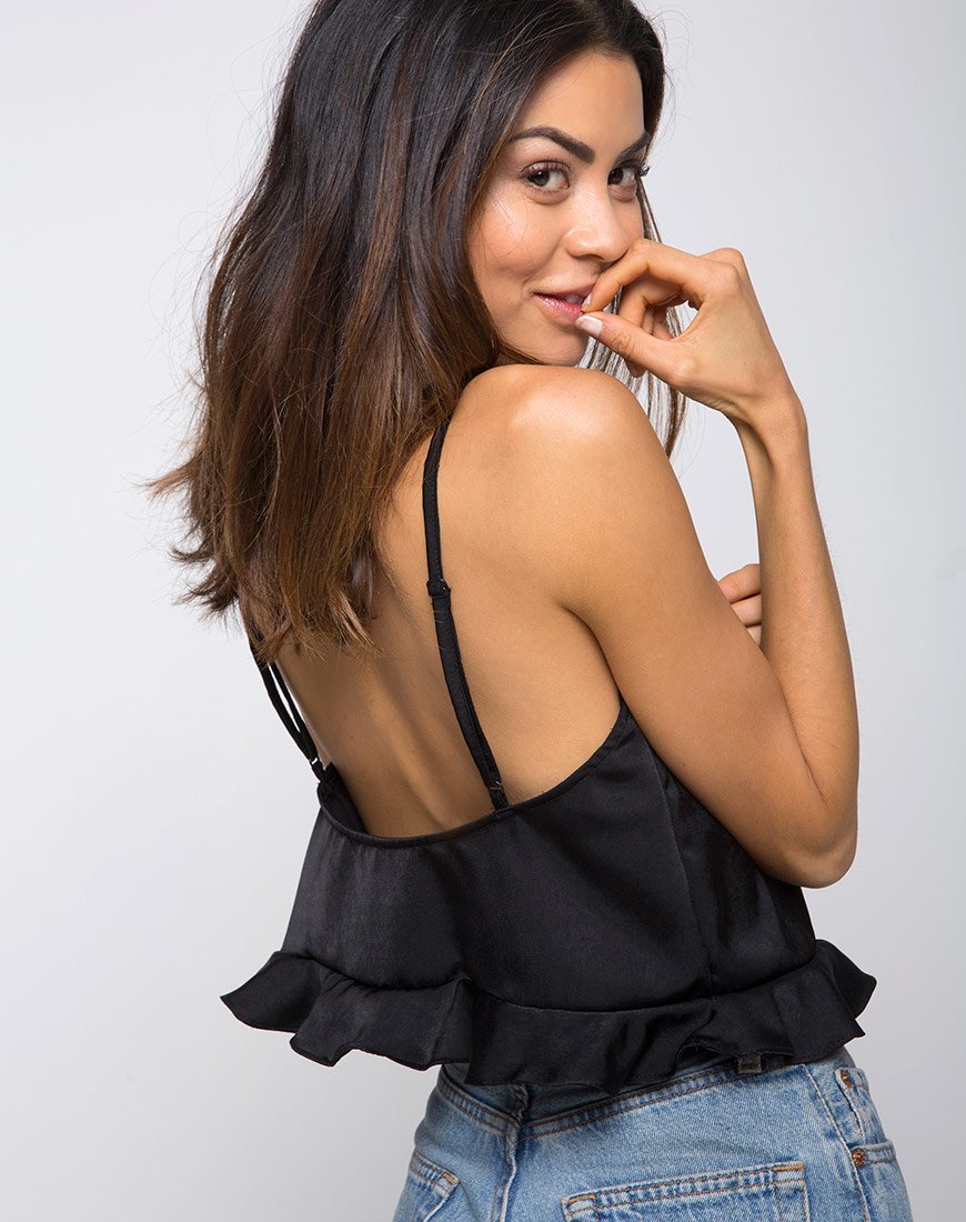 Kelay Cami Top en satén negro