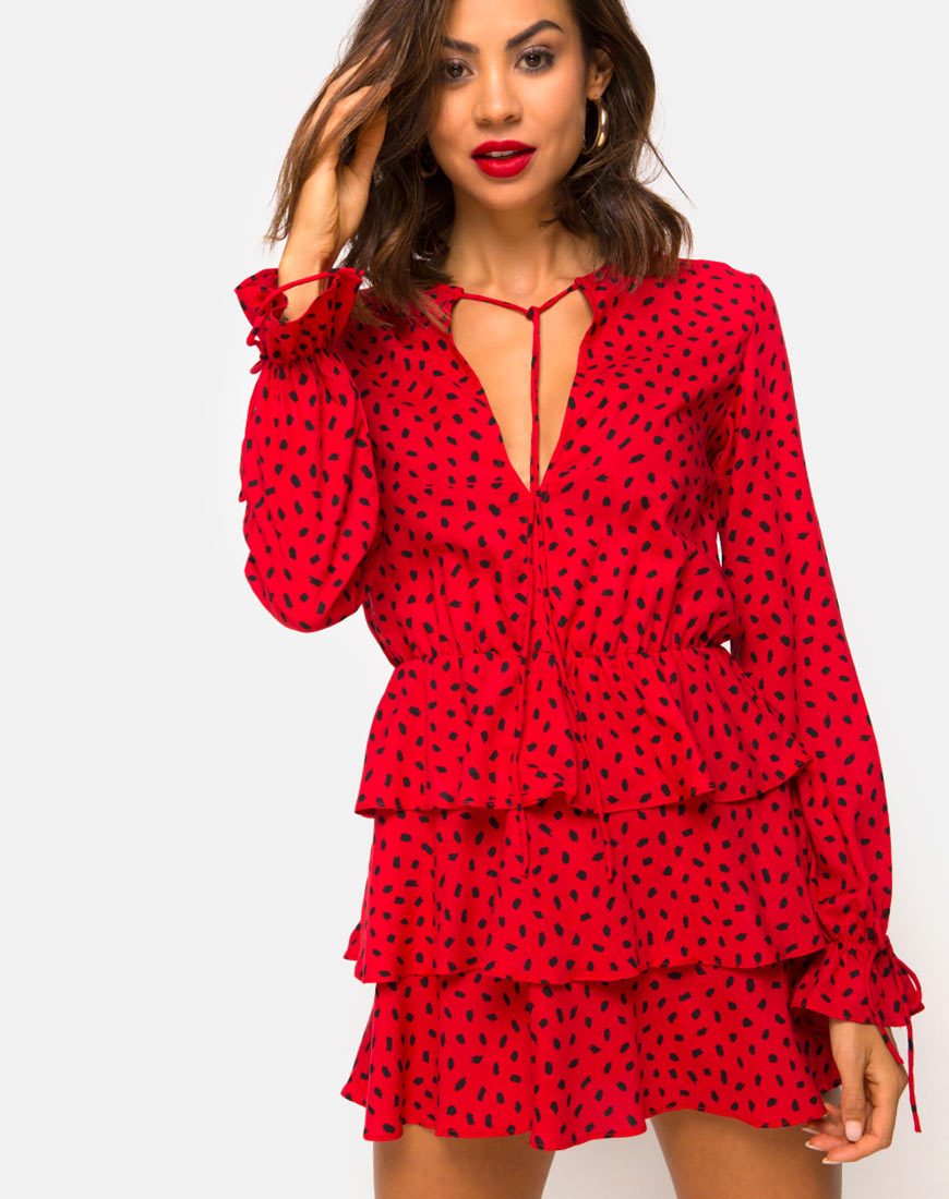 Vestido Kepsibelle de Mini Diana de Lunares Rojo y Negro