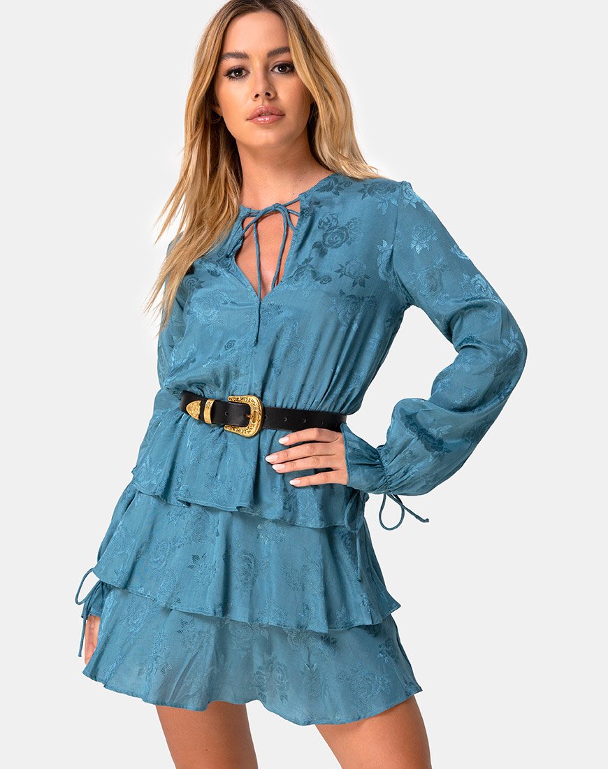 Vestido Kepsibelle de satén rosa azul empolvado