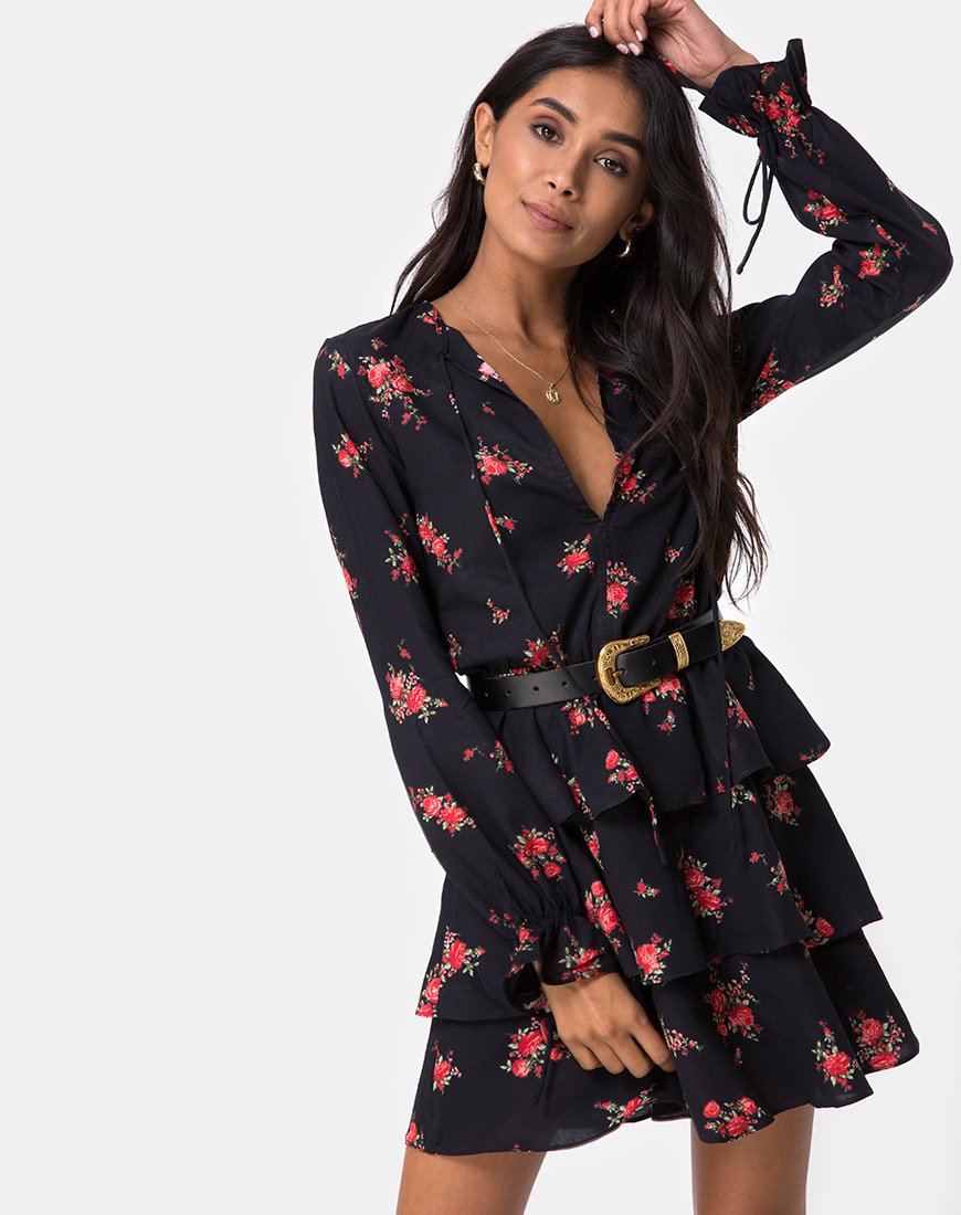 Imagen de Kepsibelle Vestido en Soi Rose Negro y Rojo