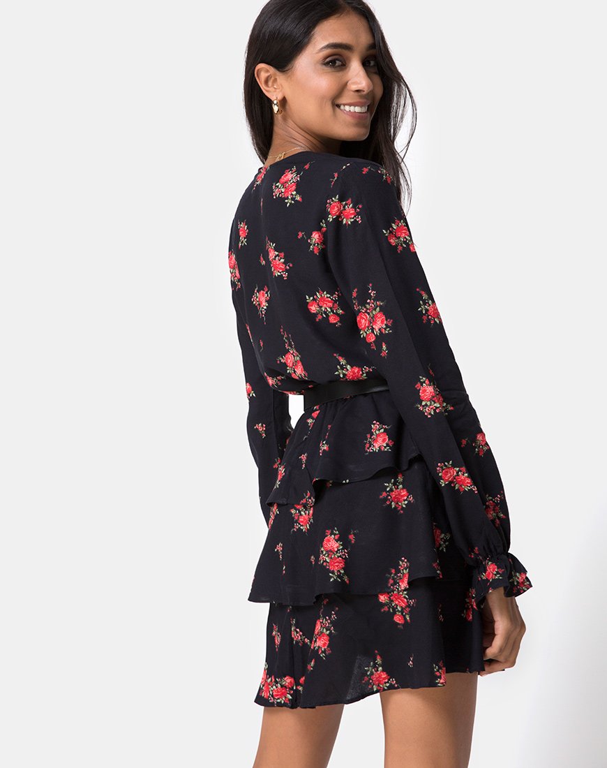 Vestido Kepsibelle en Soi Rose Negro y Rojo