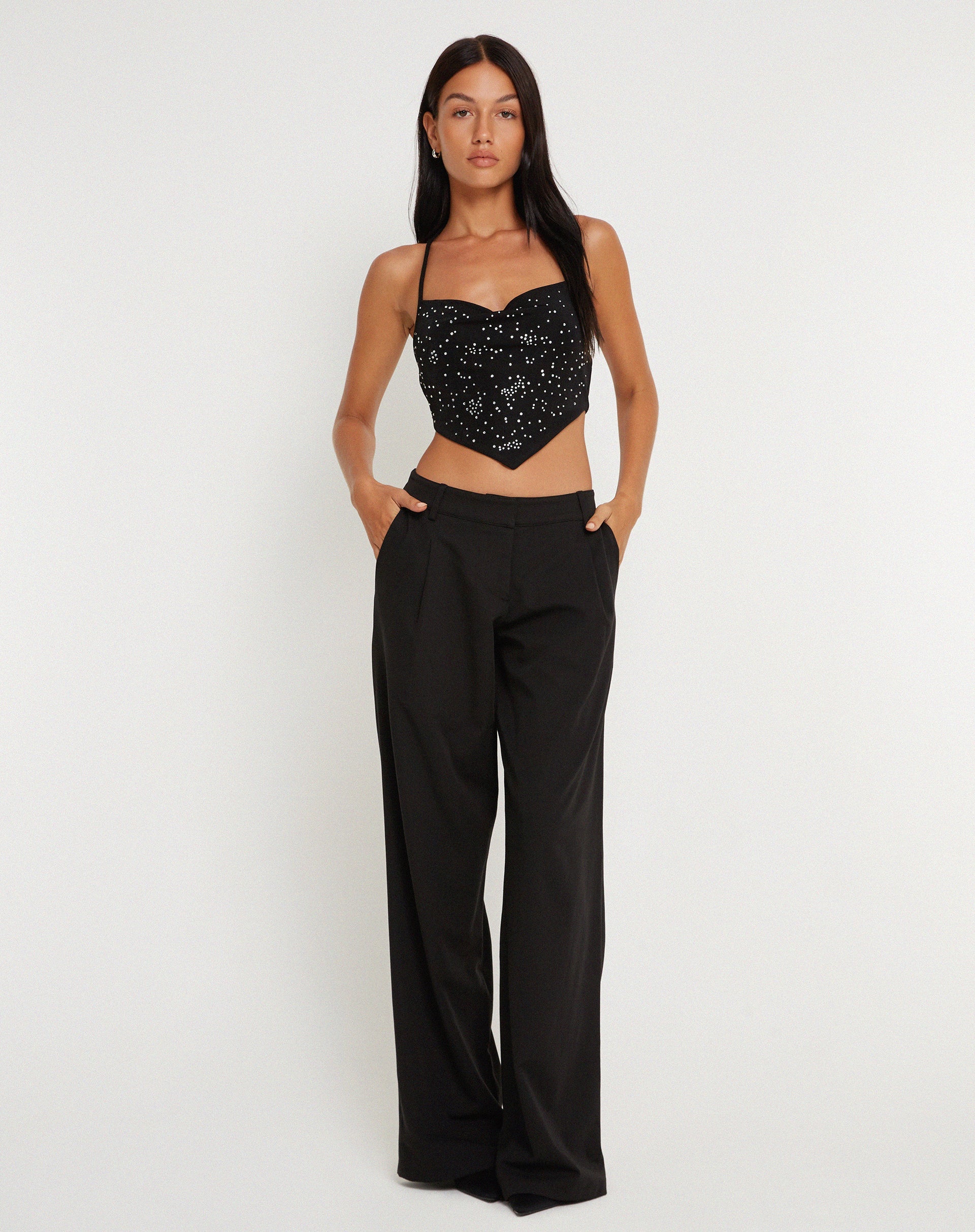 imagen de Ketida Halterneck Crop Top in Black Diamante