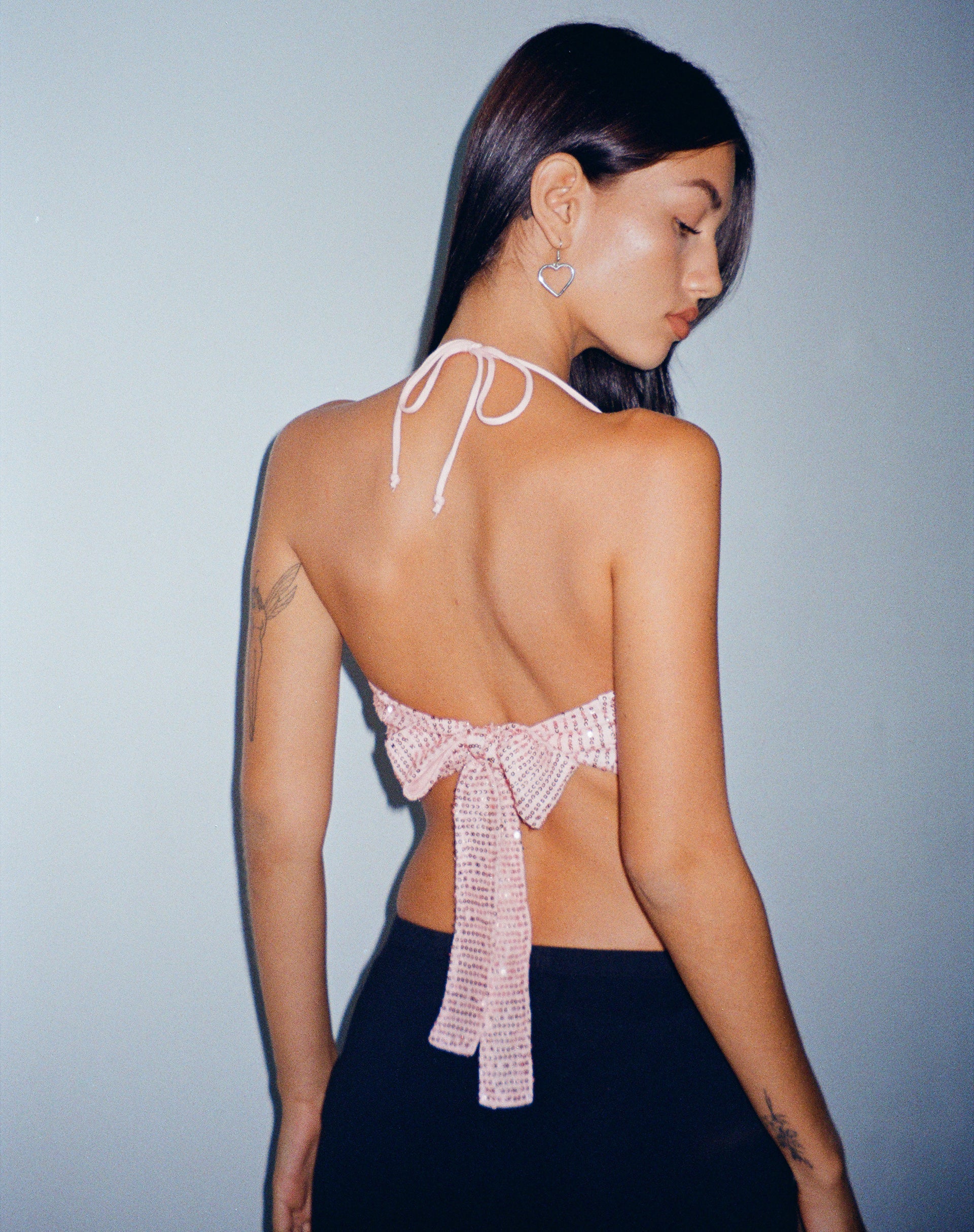 imagen de Ketida Crop Top en Drape Sequin Metallic Pink