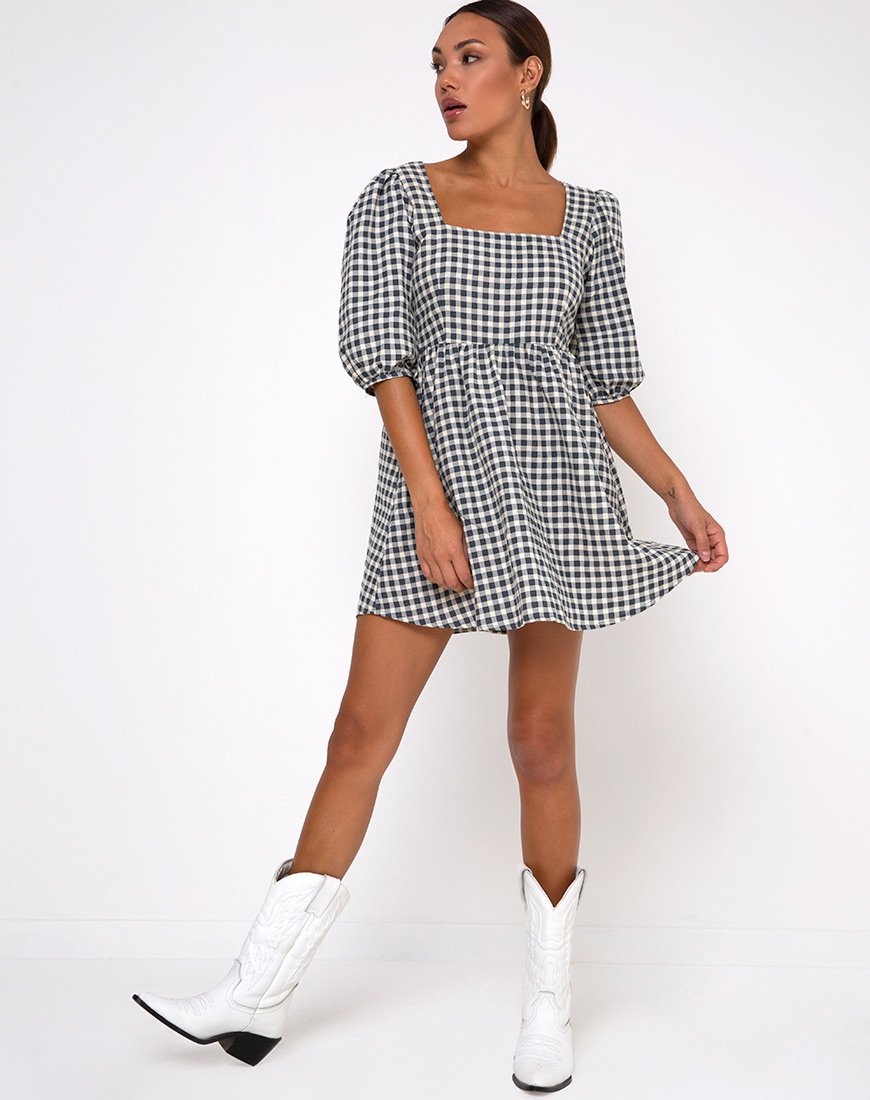 Imagen de Kezie Skater Dress in Gingham Cream