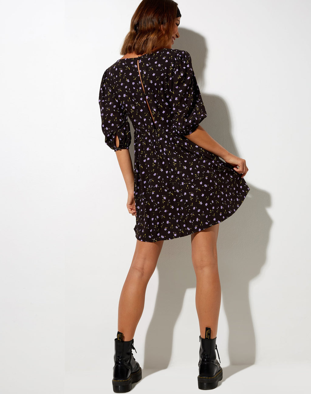 Vestido Kezie Skater en Pretty Petal Café y Morado