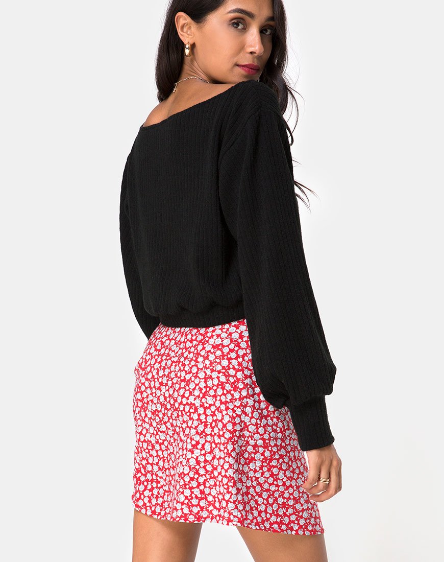 Imagen de la falda Kheb A-line Skirt in Ditsy Rose Red and Silver