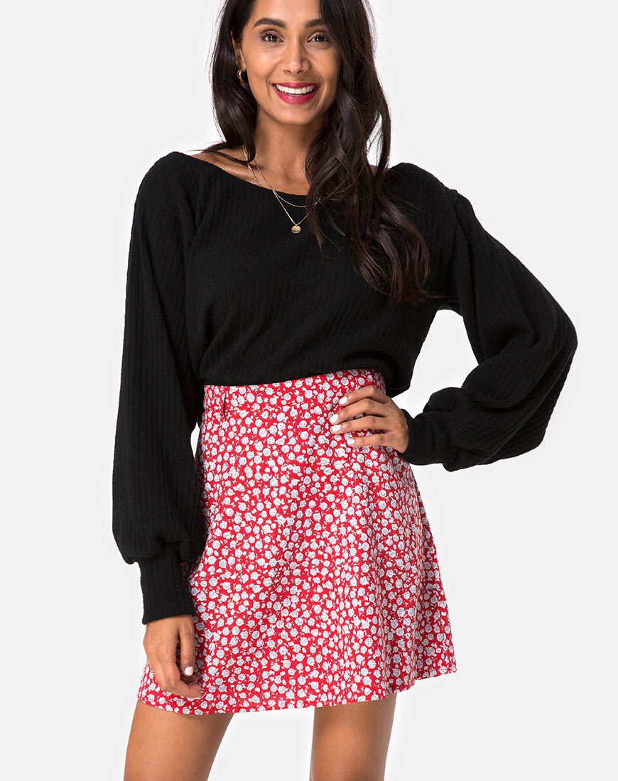 Imagen de la falda Kheb A-line Skirt in Ditsy Rose Red and Silver