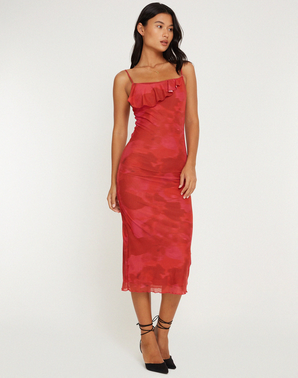 Vestido Kilia Midi Rojo Floral Acuarela