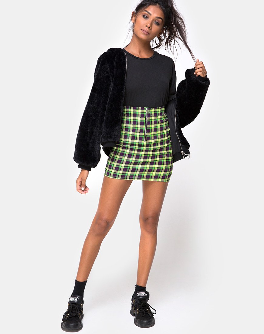 Imagen de la falda Kimber Bodycon de cuadros verdes y morados