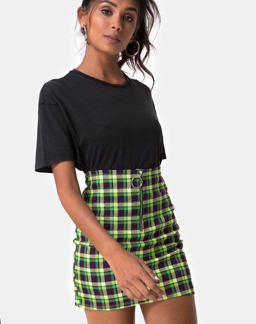 Falda Kimber Bodycon de cuadros verdes y morados