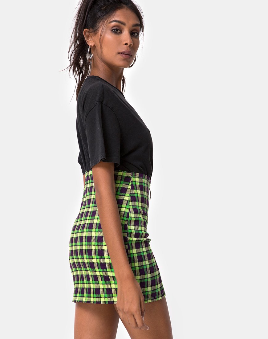 Falda Kimber Bodycon de cuadros verdes y morados