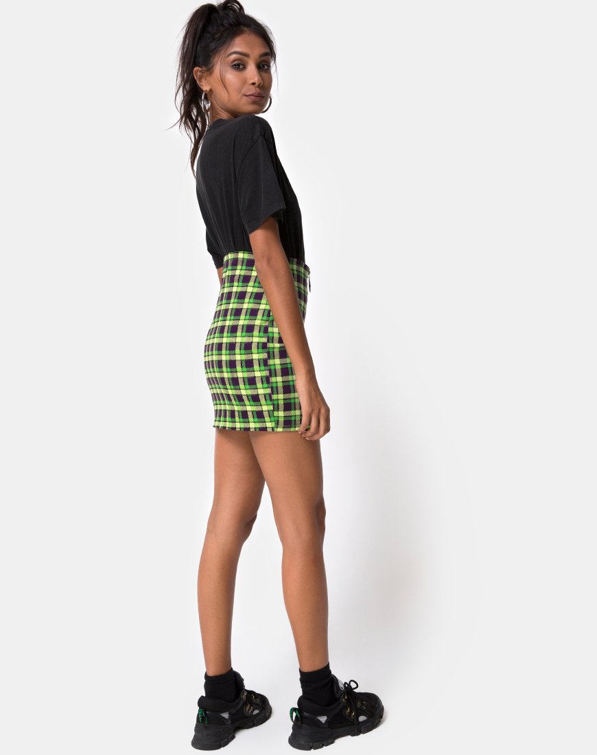 Imagen de la falda Kimber Bodycon de cuadros verdes y morados