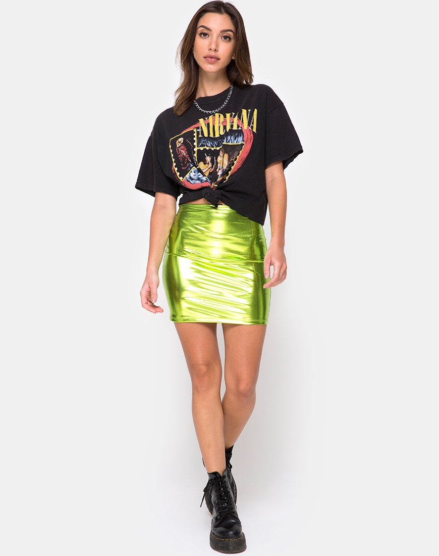 Imagen de la falda Kimmy en verde metalizado